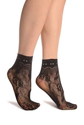 Black Roses Lace With Comfort Top Ankle High Socks – Socks