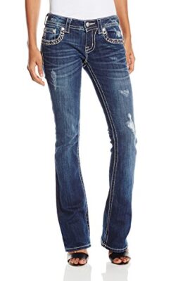 Miss Me Junior’s Embroidered Border Flap Pocket Bootcut Jean