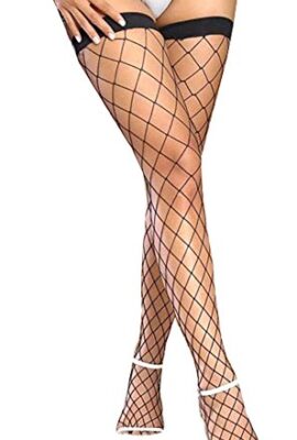 Sexy Womens Black Large Diamond Net Fishnet Stockings Thigh High
