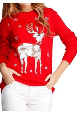 V28 Women Girl Ugly Christmas Shining Reindeer Snowflake Pullover Sweater Jumper