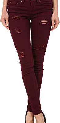 dollhouse Women’s Sangria Destructed Full Length Skinny w/ Roll Cuff Jeans in