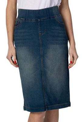 GoModest Women’s Midi Casual Modest Knee Length Denim Jean Pencil Skirt